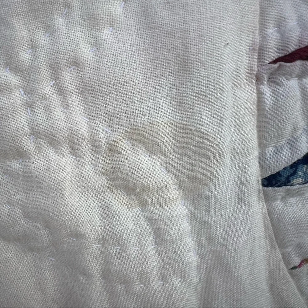 VTG Sunham Slashed Star Quilt Prairie Cottage Calico Floral Hand Quilted 65x81